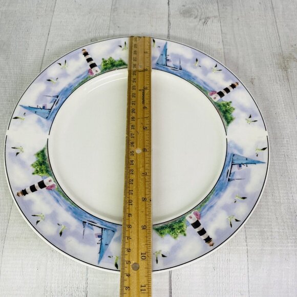 Thomson Pottery LIGHTHOUSE Birds Boats Coastal Stoneware Dinner Plates Set of 4 - Picture 11 of 16